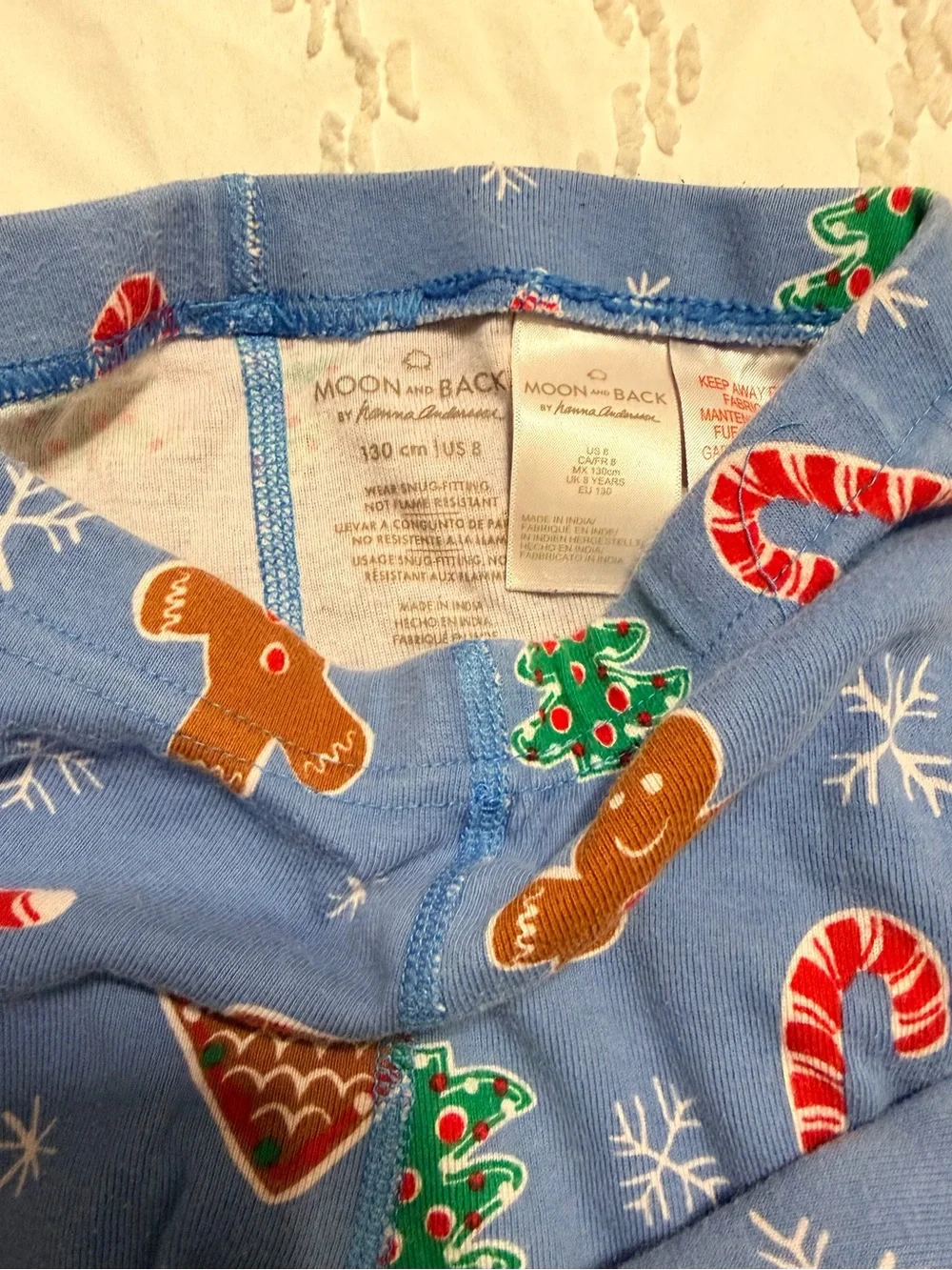 Kids Christmas Gingerbread Print Pajama Set - Blue/Red - Hanna Andersson size 8